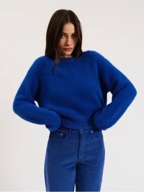 Von Maur The Fuzz Royal Blue Eyelash Knit Sweater